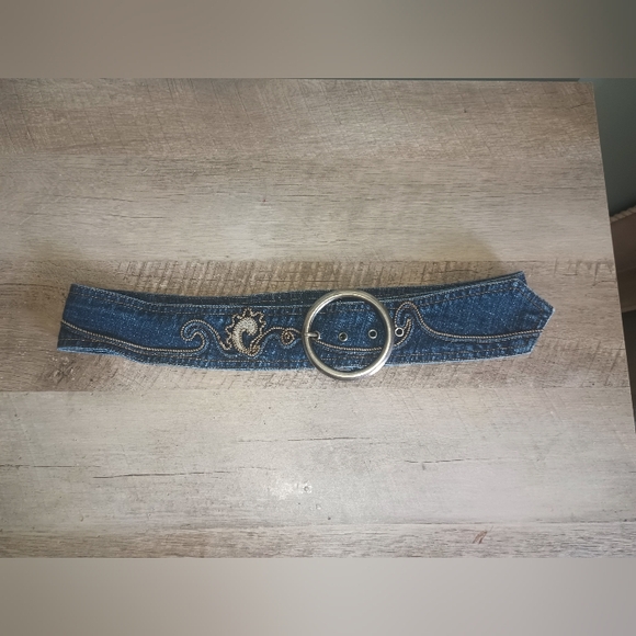 The Unbranded Brand Accessories - Womens Y2K Chunky Embroidered Denim Belt Boho Western Cowgirl Fairy Grunge